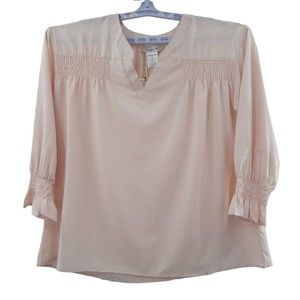 NWT Paisley Vine Medium Womans Nude Blouse Stretch Elastic Smocking Bodice Wrist